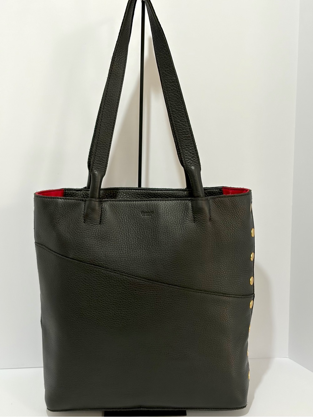 Hammitt Drew Zip Black Leather Tote/Brushed Gold Hardware/Red Zip EUC!!